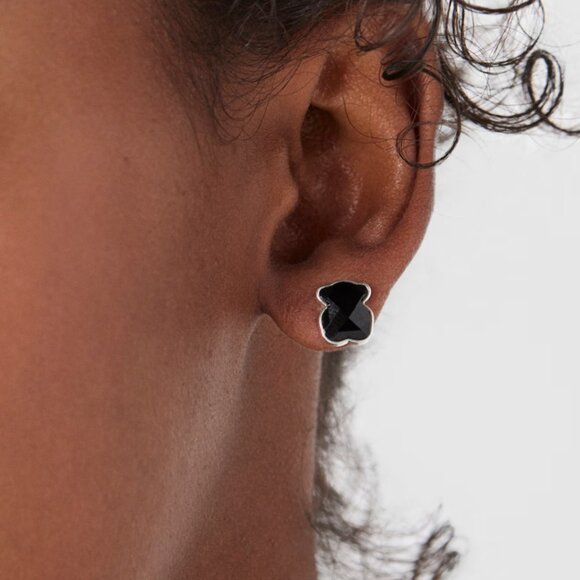 (SOLD)Tous Silver Color Earrings with faceted onyx 9mm - Picture 12 of 12